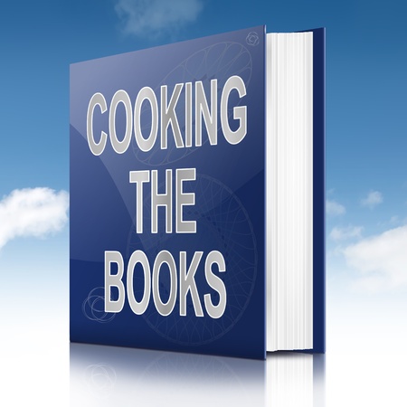 17570326 - illustration depicting a book with a cooking the books concept title. sky background.